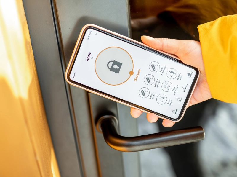 A smart lock being unlocked with a smart phone